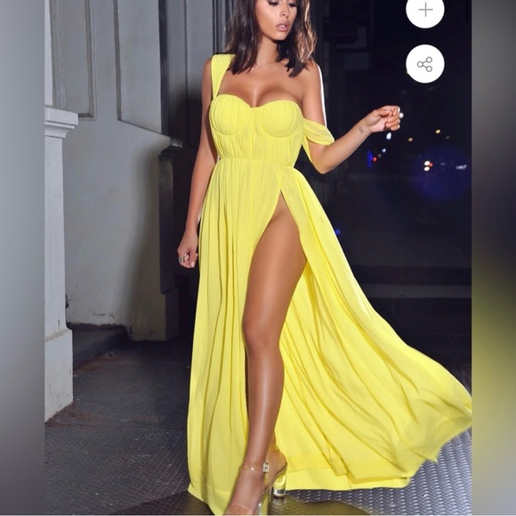 Miss Circle Elegant Chiffon Yellow Evening Gown - Picture 2 of 5